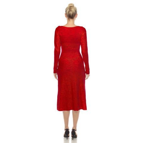 Women's Crew Neck Fit and Flare Sweater Midi Dress