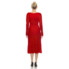 Women's Crew Neck Fit and Flare Sweater Midi Dress