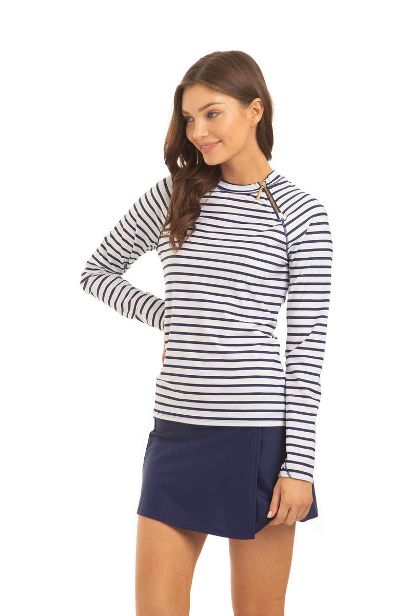  Cabana Life Navy Stripe Zipper Rashguard - S - Bonton