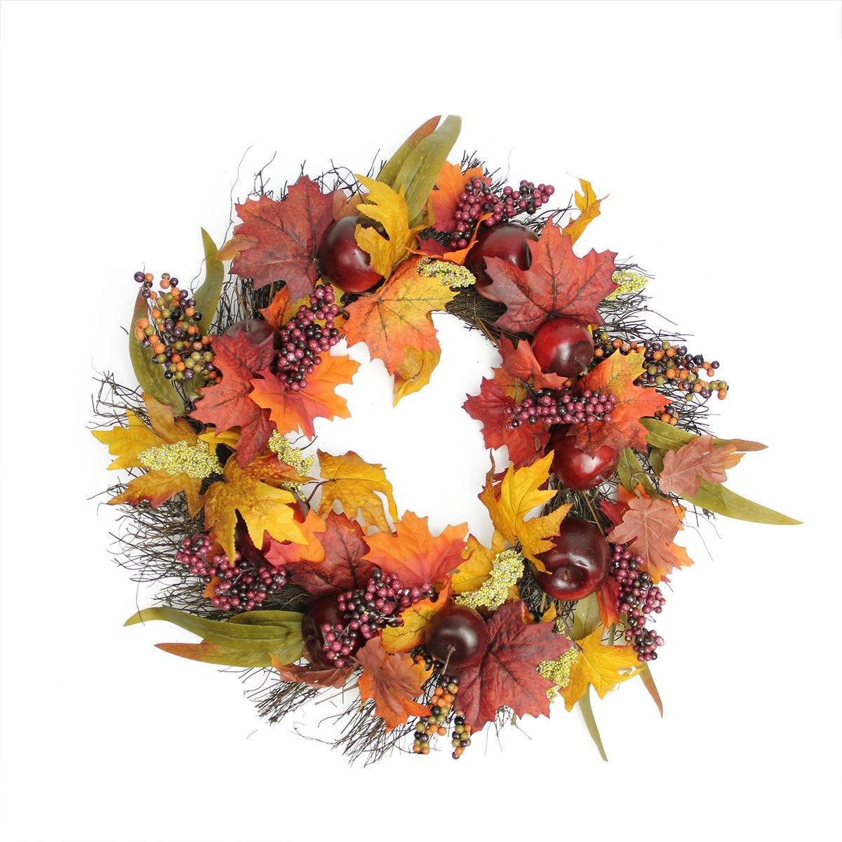  Northlight Apple and Berry Maple Leaf Twig Artificial Wreath  22-Inch - Default Title - Bonton