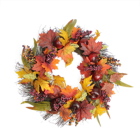 Apple and Berry Maple Leaf Twig Artificial Wreath  22-Inch