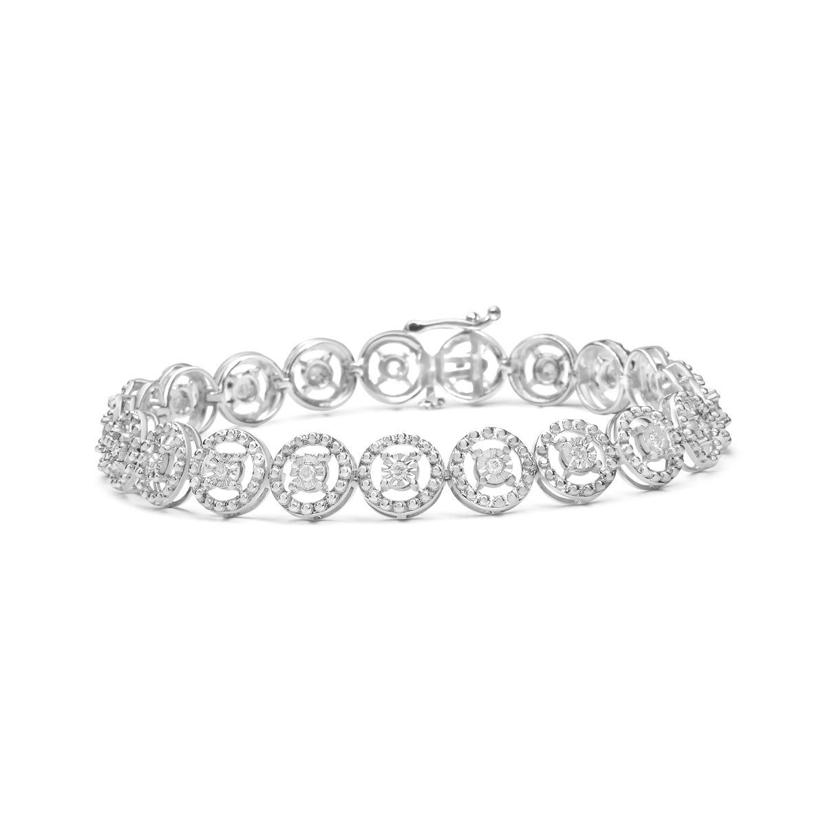  Haus of Brilliance .925 Sterling Silver 1/2 Cttw Diamond Nested Circle Miracle Set Open Wheel 7