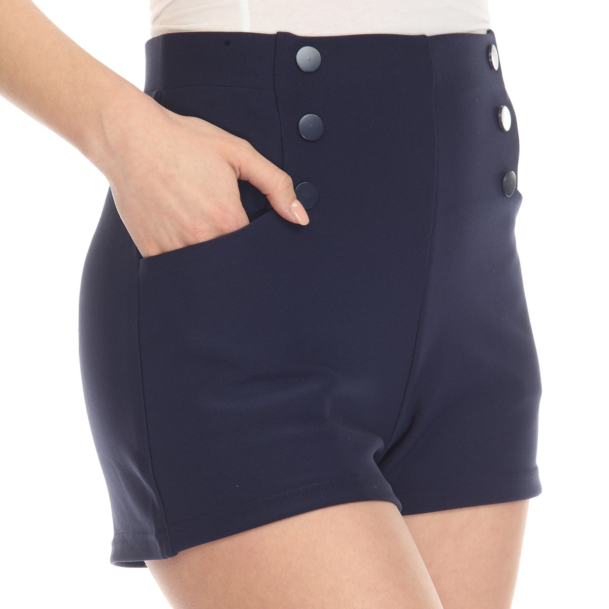  White Mark Tailored Front Button Shorts - S - Bonton