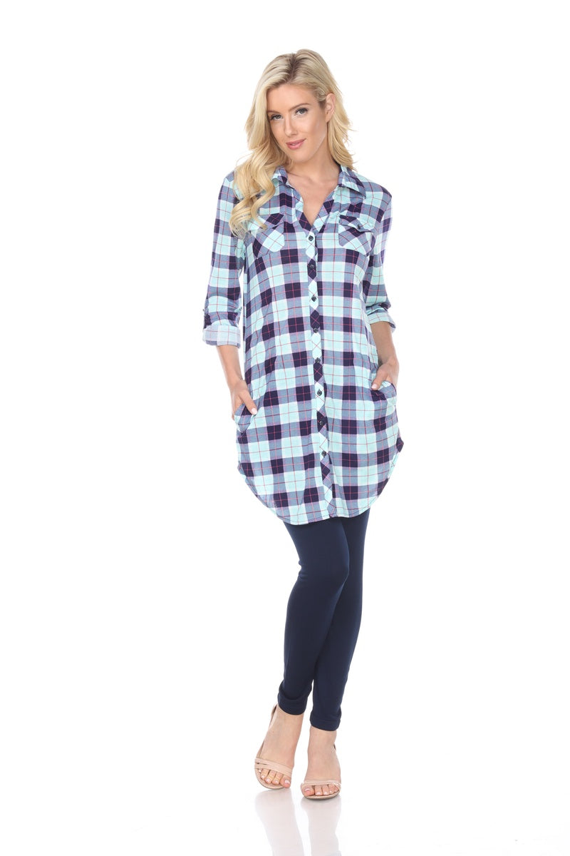  White Mark Women's Piper Stretchy Plaid Tunic Top - S - Bonton