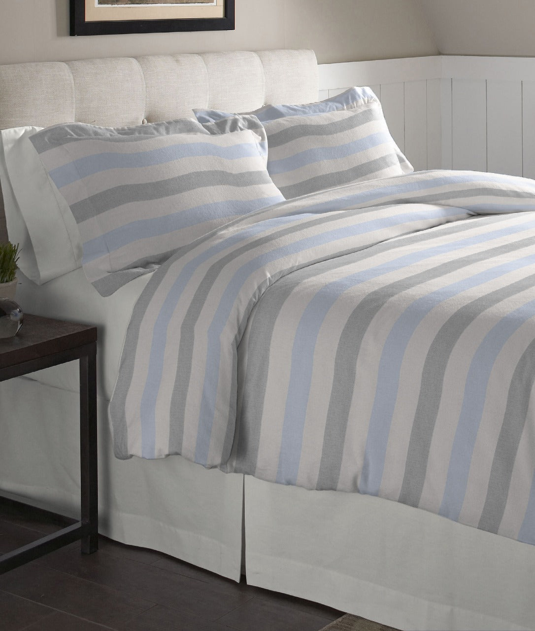  Pointehaven Solid & Print Flannel Duvet Sets White - White - Bonton