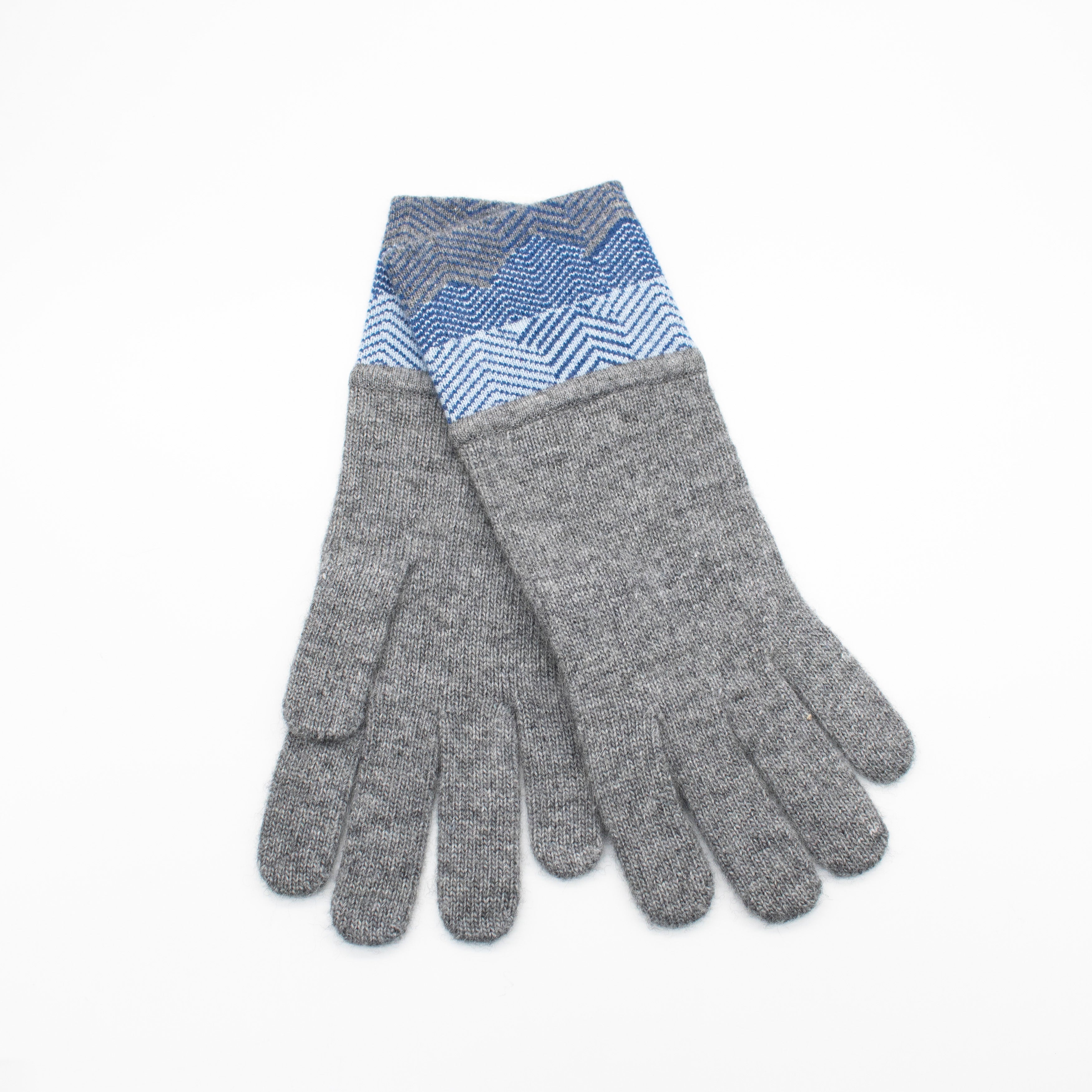  Portolano SLOUCHY GLOVES in GEOMETRIC DESIGN - GREY BLUE - Bonton