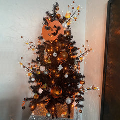 Pre-Lit Black Noble Spruce Artificial Halloween Tree - 4' - Orange Lights