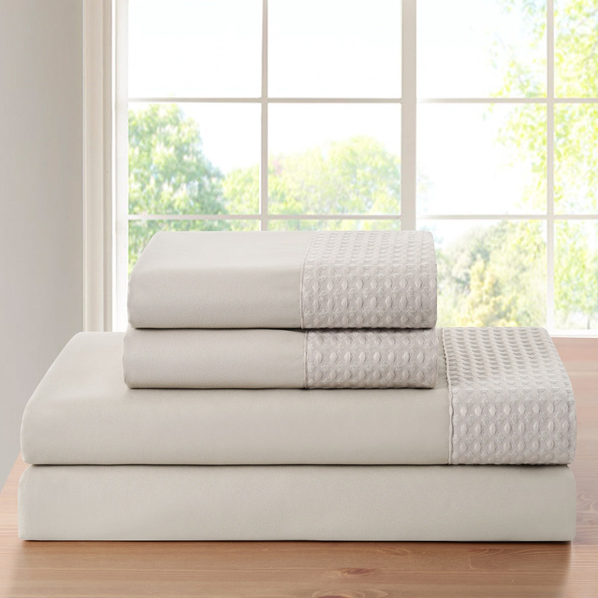  Bed Bath Fashions Kathy Ireland 4 Piece Waffle Hem Sheet Set - Twin - Bonton