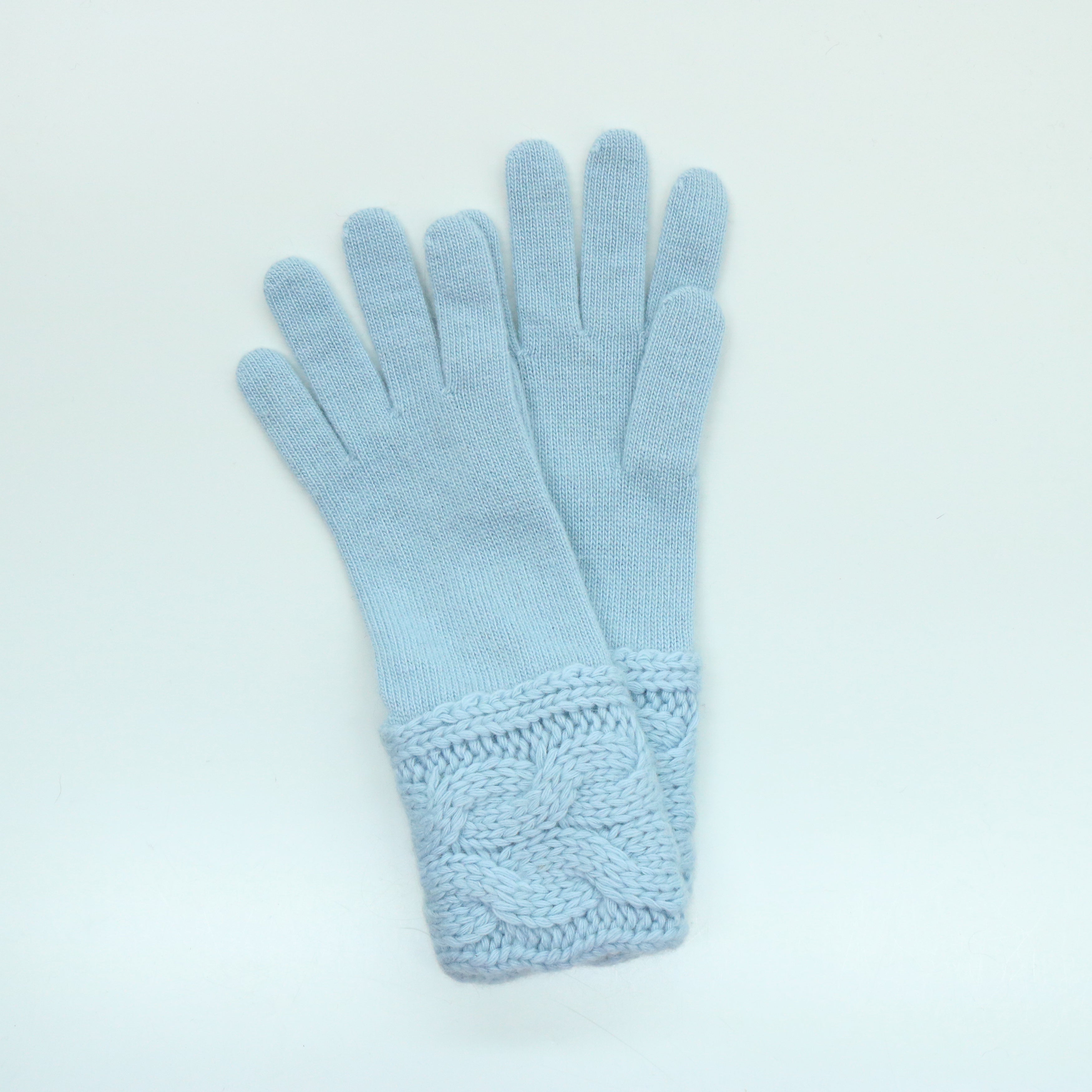  Portolano GLOVES WITH CABLES on CUFF - BABY BLUE - Bonton