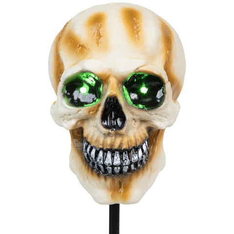 Set of 3 Lighted Skeleton Head Halloween Pathway Markers With Sound - Battery Operated