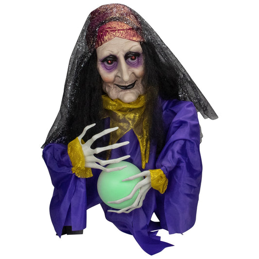 Lighted and Animated Fortune Teller Halloween Decoration - 20" - Multicolor Lights