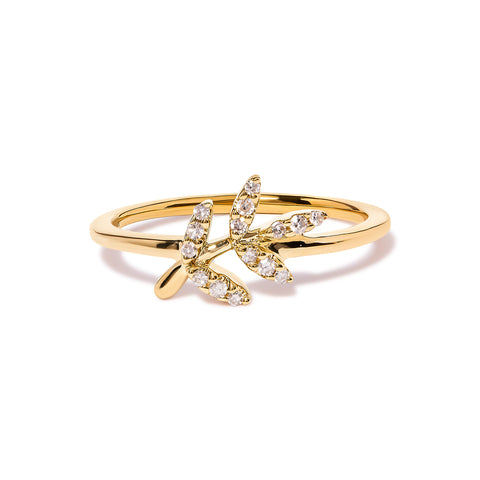 10K Yellow Gold 1/10 Cttw Diamond Leaf and Branch Ring (H-I Color, I1-I2 Clarity) - Ring Size 6