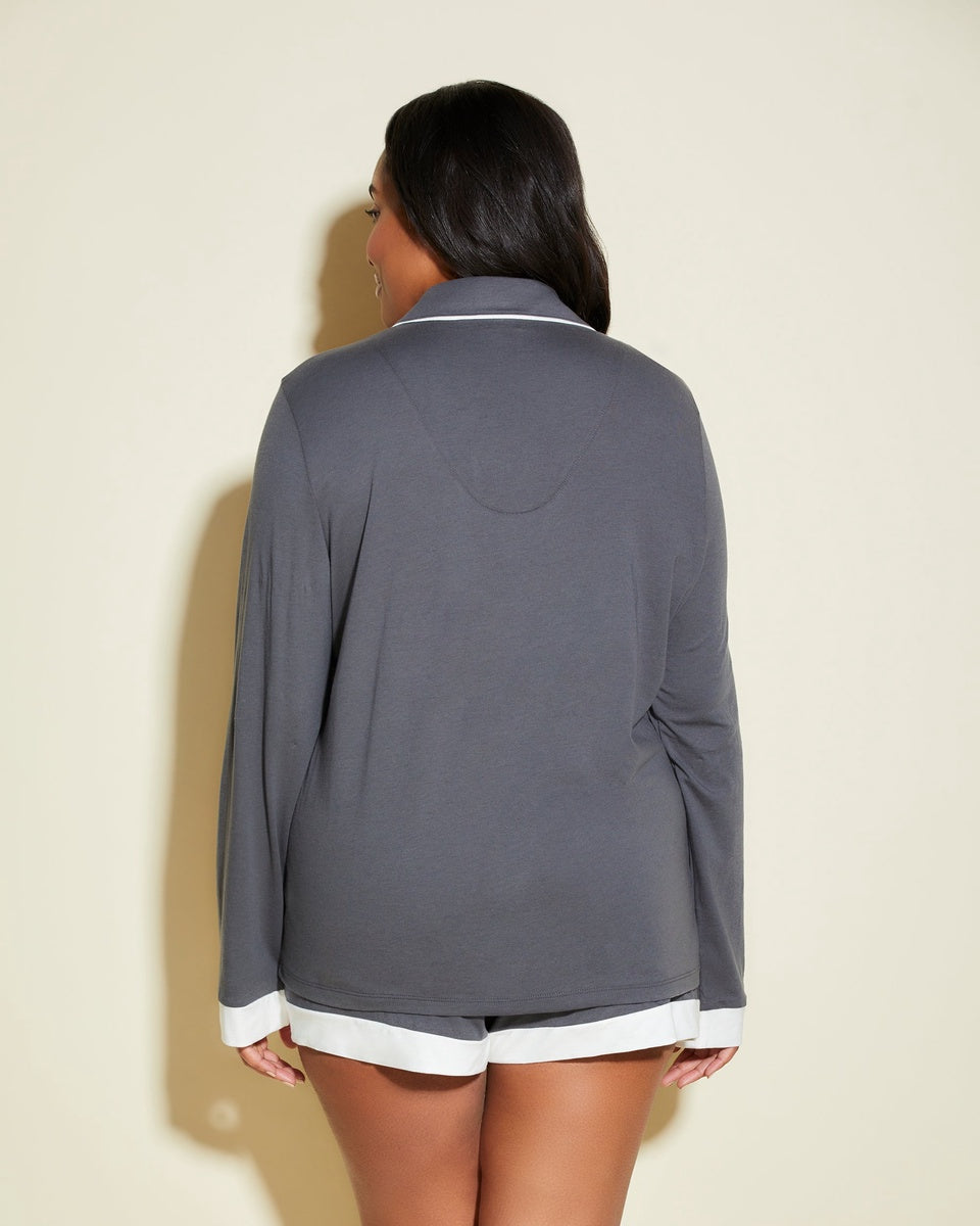  Cosabella Long Sleeve Top & Boxer Pajama Set - Anthracite/Ivory - Bonton