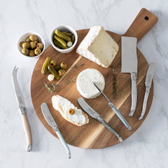 Laguiole Cheese Knife and Spreader Set With Mother of Pearl Handles and Wood Board