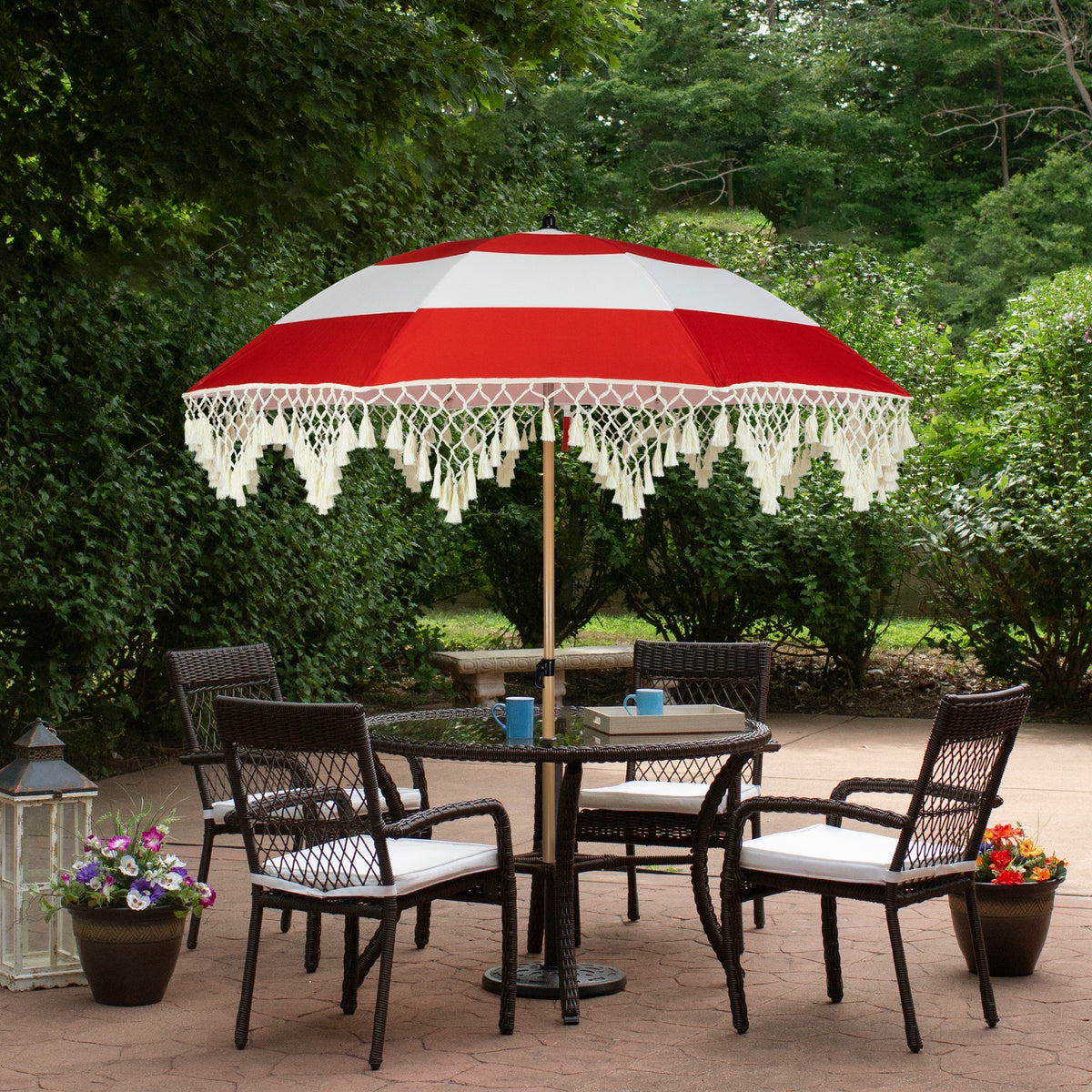  Northlight Striped Outdoor Beach Market Umbrella With Tiltt- 6.5' - Red and White - Red and White - Bonton