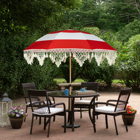 Striped Outdoor Beach Market Umbrella With Tiltt- 6.5' - Red and White