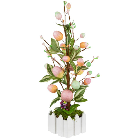 Artificial Potted Twig Tree With Easter Eggs - 18" - Pink
