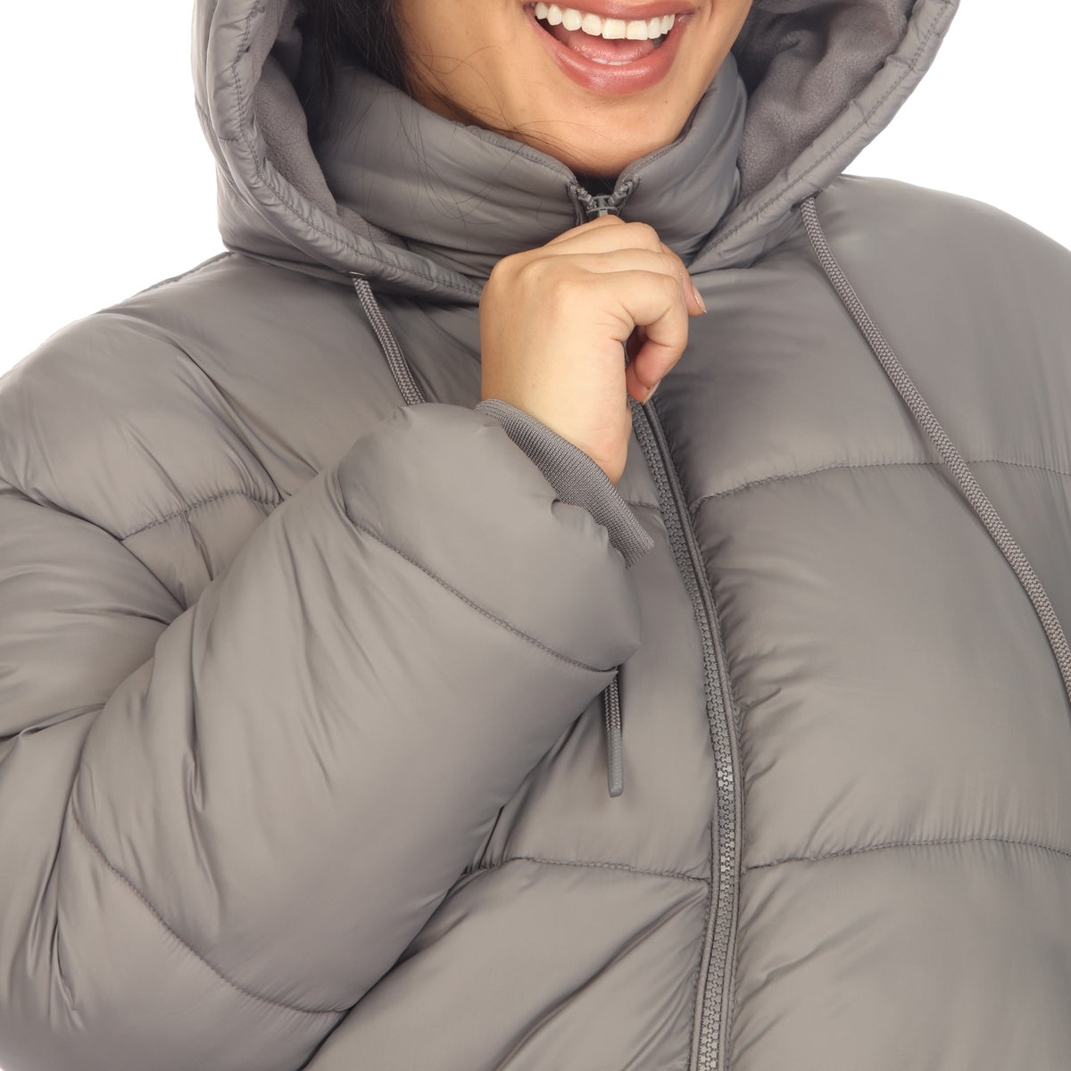  White Mark Plus Size Full Front Zip Hooded Bomber Puffer Coat - 1X - Bonton