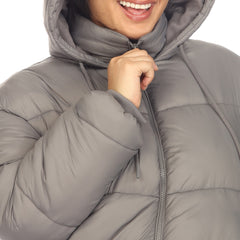 Plus Size Full Front Zip Hooded Bomber Puffer Coat