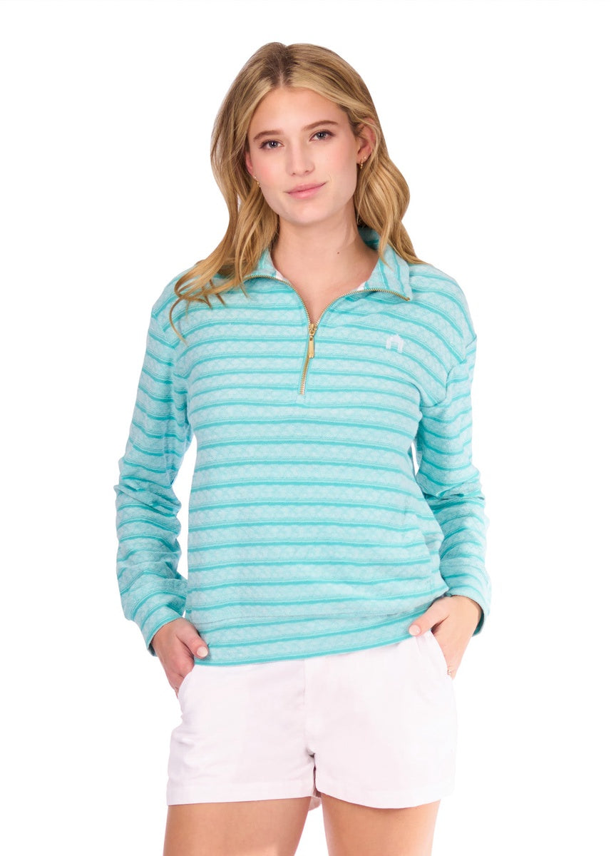  Cabana Life Aqua Half Zip Pullover - XS - Bonton