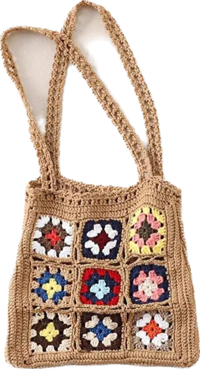  Lemonbella Crochet Khaki Floral Tote - Default Title - Bonton