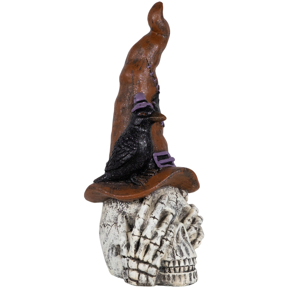  Northlight Skull in Witches Hat With Crow Halloween Decoration - 22.75