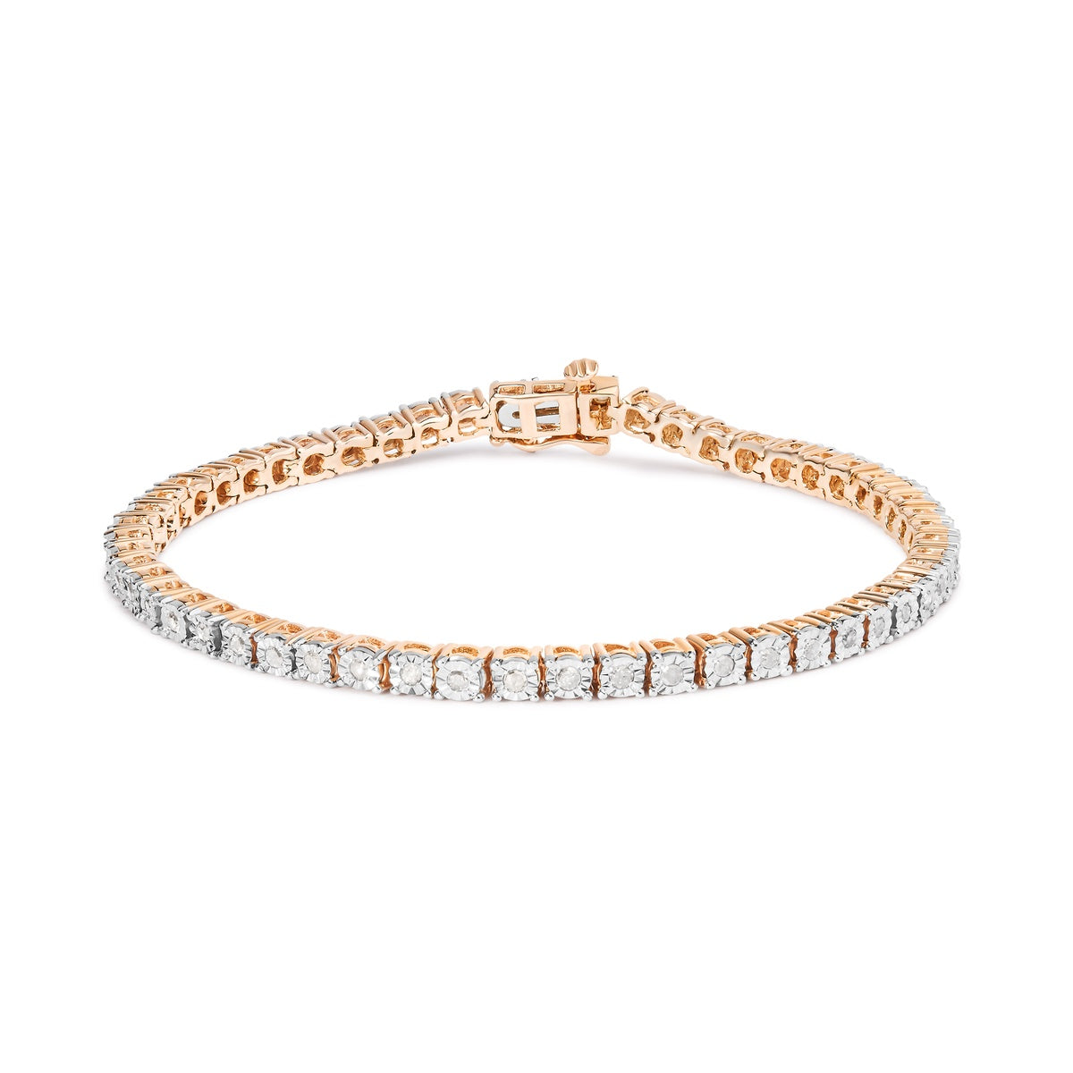  Haus of Brilliance 10K Rose Gold Plated .925 Sterling Silver 1.0 Cttw Miracle-Set Diamond Round Faceted Bezel Tennis Bracelet (I-J Color, I3 Clarity) - 6