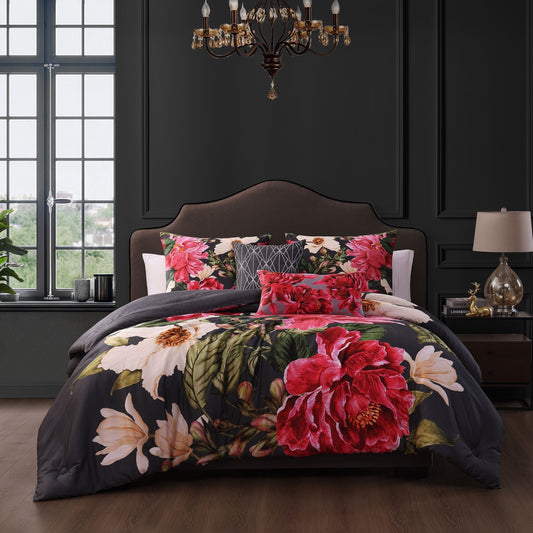 Flower Garland 200 Thread Count 100% Cotton Sateen 5 Piece Reversible Comforter Set