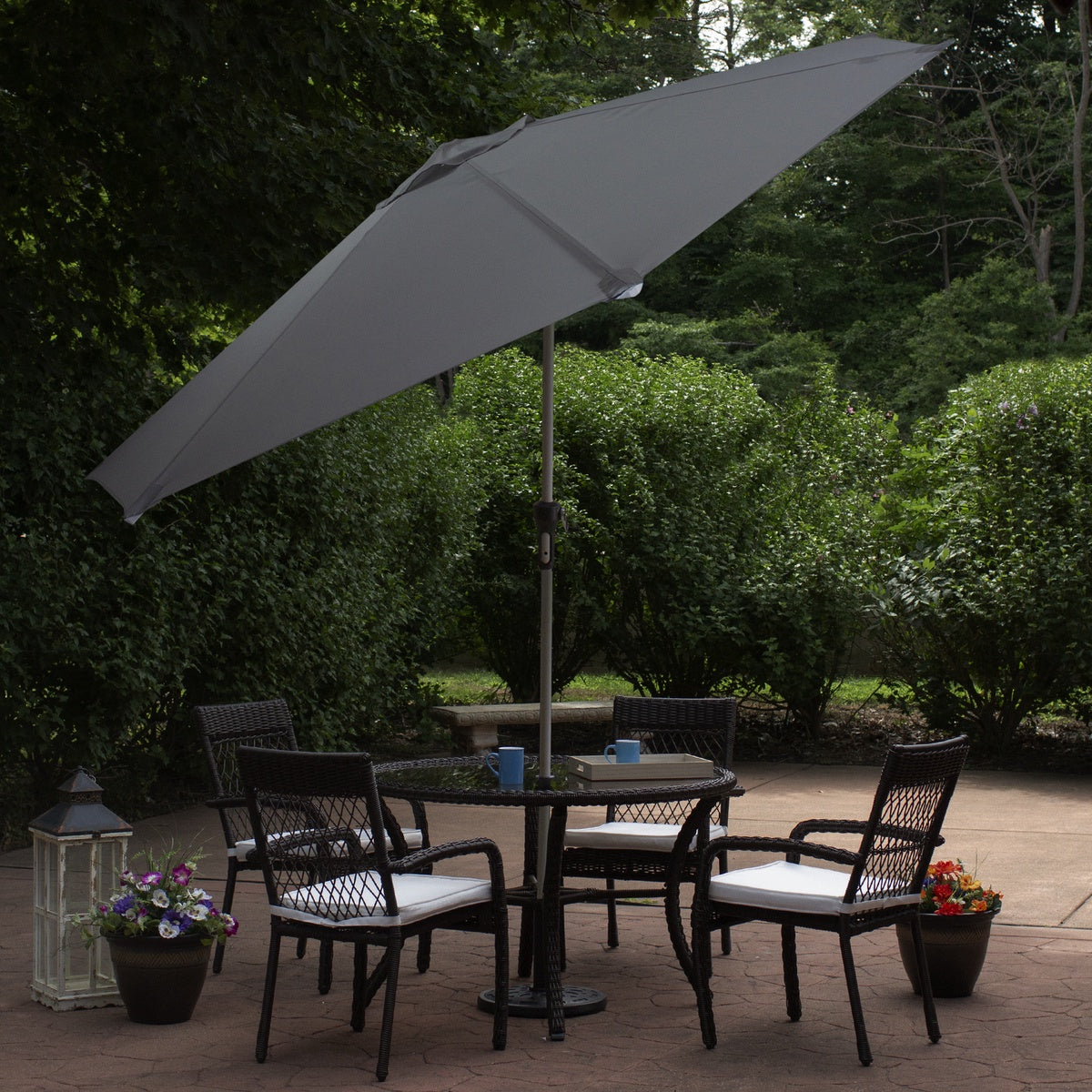  Northlight 9ft Solar Lighted Outdoor Patio Market Umbrella With Hand Crank and Tilt  Gray - Default Title - Bonton