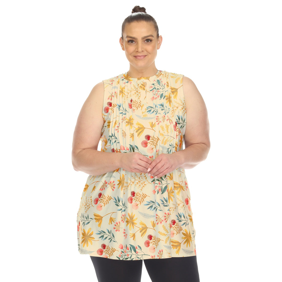  White Mark Plus Size Floral Sleeveless Tunic Top - 1X - Bonton