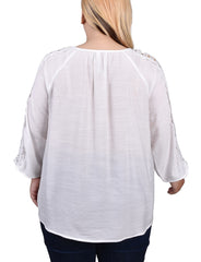 Plus Size 3/4 Sleeve Crochet Detail Blouse