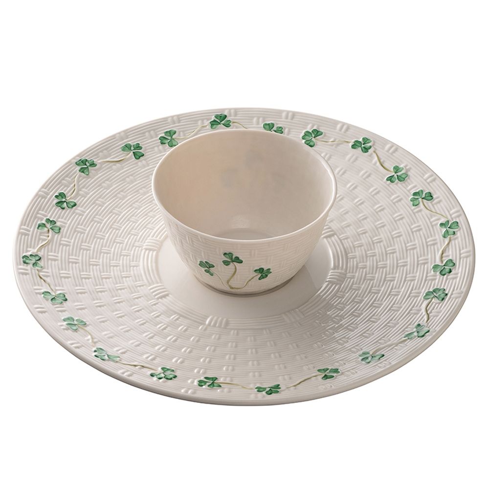  Belleek Pottery Shamrock Chip and Dip Platter - Ivory - Bonton