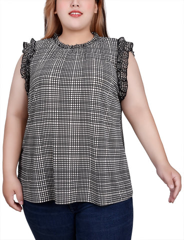 Plus Size Sleeveless Crepe Top With Chiffon Ruffles