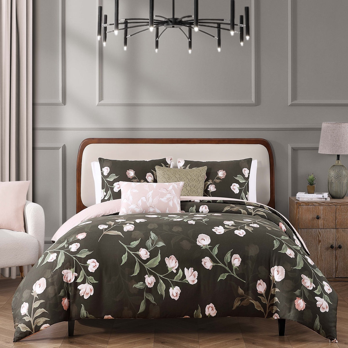  Bebejan Jasmine Flowers 5 Piece Reversible Comforter Set - Queen - Bonton