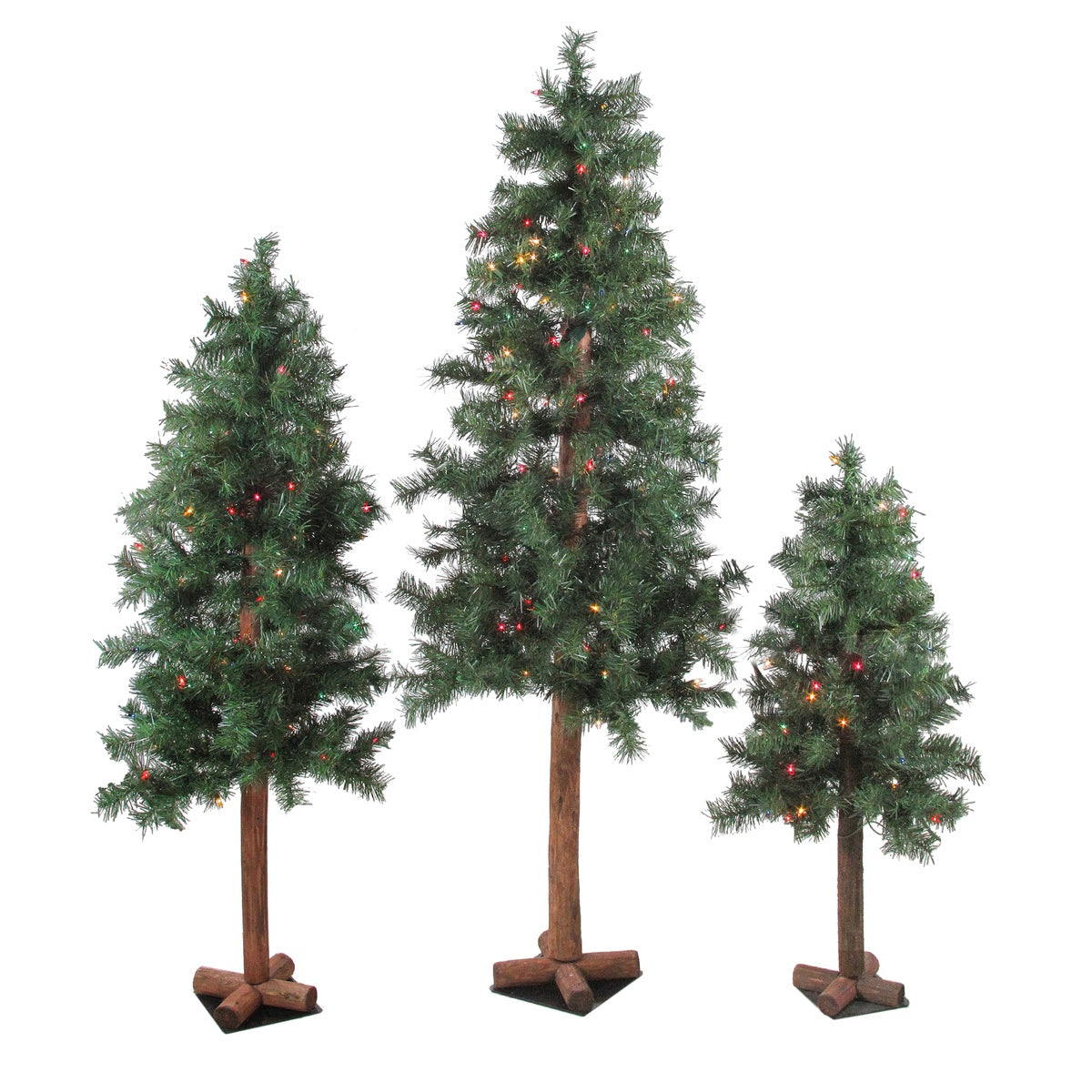  Northlight Set of 3 Pre-Lit Slim Woodland Alpine Artificial Christmas Trees 5' - Multicolor Lights - Default Title - Bonton