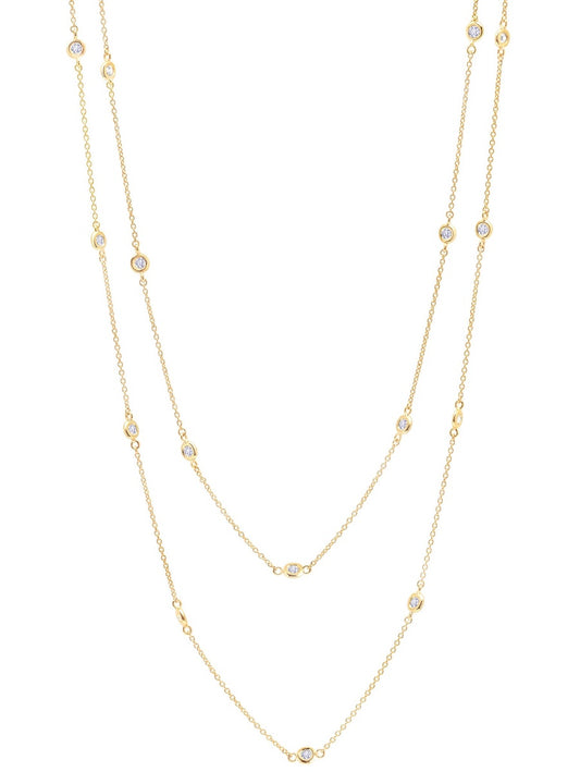 Bezel 36" Necklace Finished in 18kt Yellow Gold- 2mm