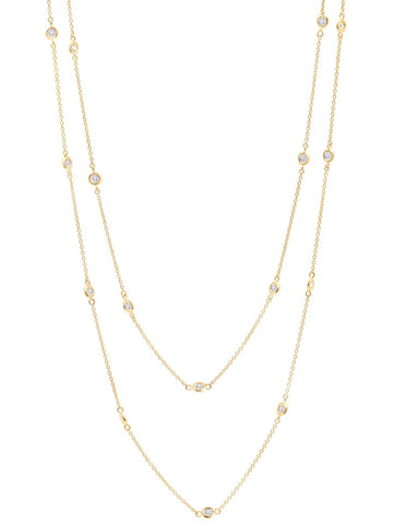 Bezel 36" Necklace Finished in 18kt Yellow Gold- 2mm