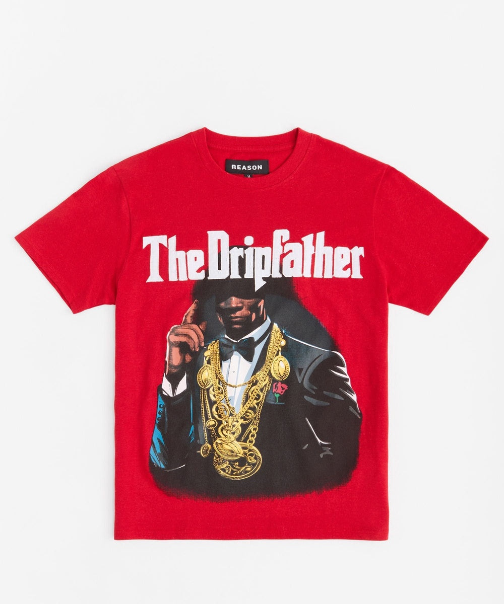  Reason Clothing Dripfather Applique Short Sleeve Tee - Red - RED - Bonton