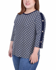 Plus Size 3/4 Sleeve Top With Combo Bands and Grommets