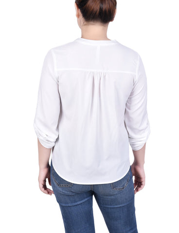 Long Tab-Sleeve Blouse With Pockets