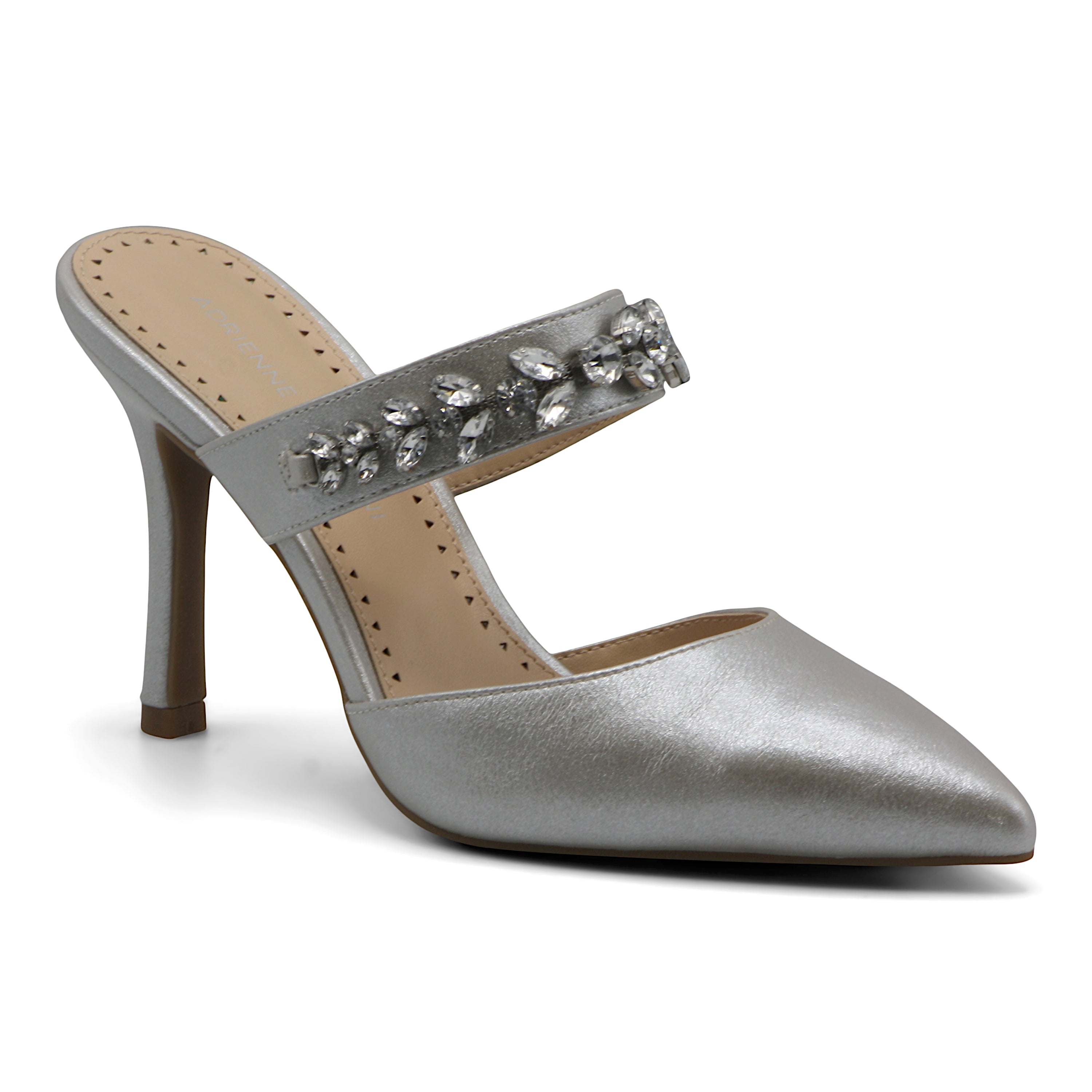  Gravity Rhinestone Embellished Mules - Silver - Bonton