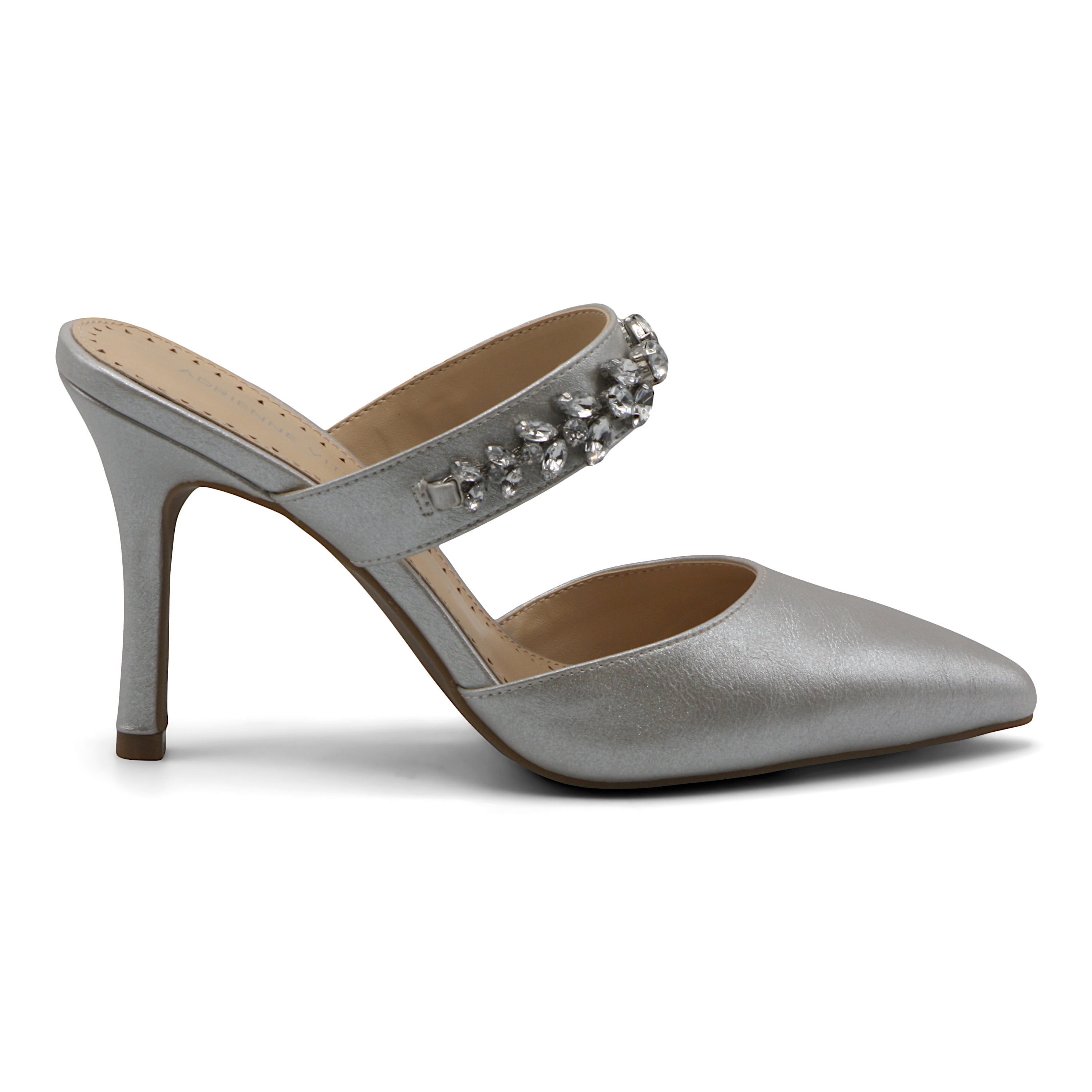  Gravity Rhinestone Embellished Mules - Silver - Bonton