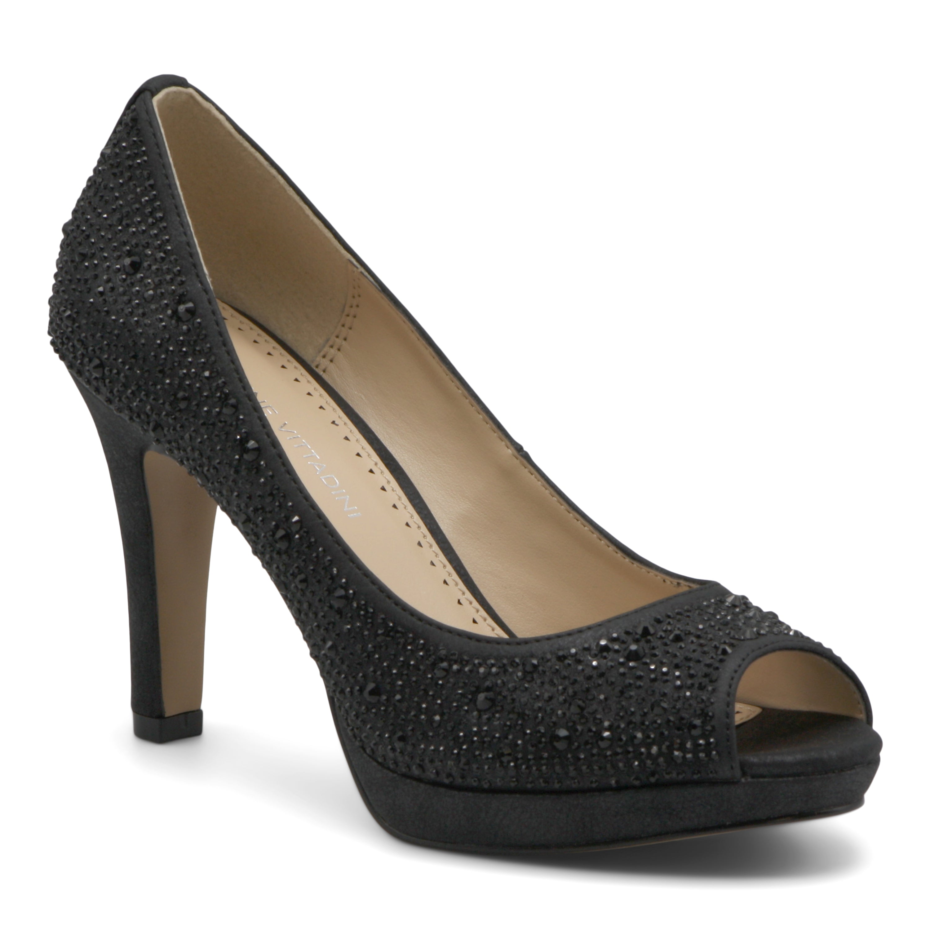  Gervin Embellished Peep Toe Pumps - Black - Bonton