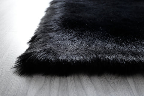 Black Faux Fur Sheepskin Area Rug by Homemartgoods