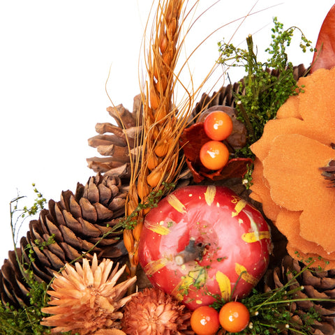 Flowers and Gourds Pine Cone Artificial Fall Harvest Wreath  13.25-Inch  Unlit