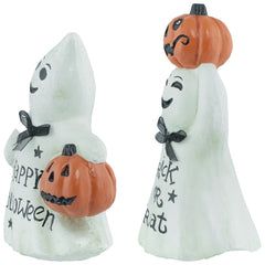 Ghost and Pumpkin "Happy Halloween" and "Trick or Treat" Figurines - 7.75" - Set of 2