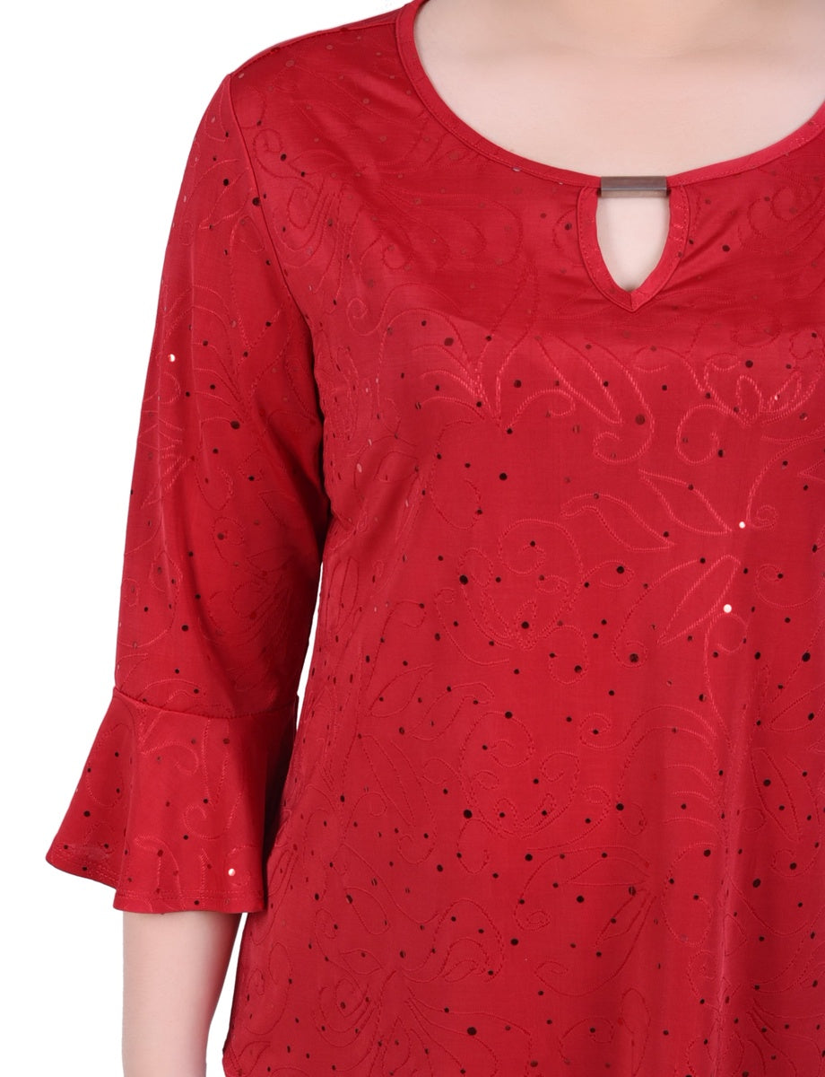  NY Collection Petite 3/4 Bell Sleeve Top With Hardware - Royal - Bonton