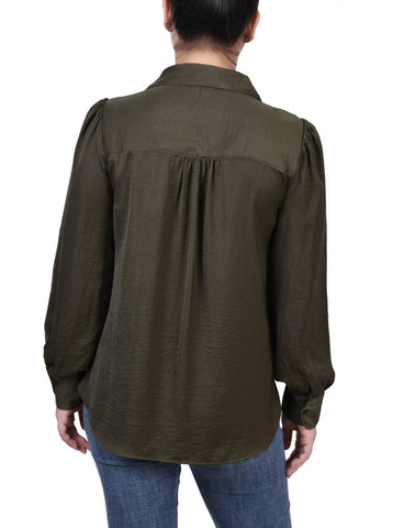 Long Puff Sleeve Satin Blouse
