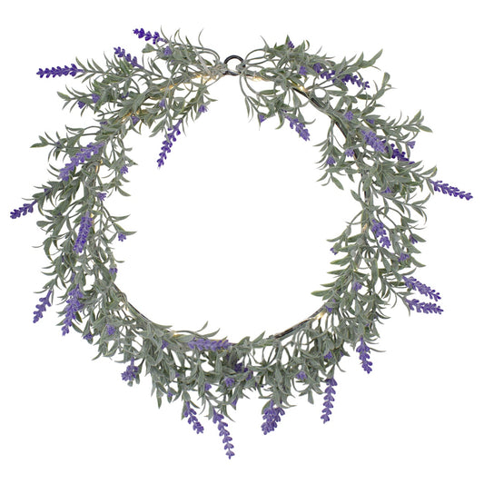 Pre-Lit Battery Operated Purple Lavender Spring Wreath- 16" - White LED Lights