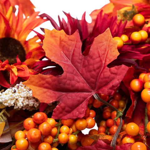 Leaves and Flowers Fall Harvest Wreath - 24-Inch  Unlit